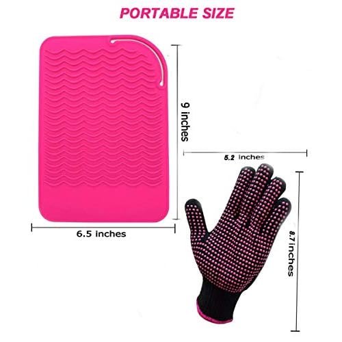Heat Resistant Glove with Heat Resistant Mat for Curling Iron, Hair Straightener, Flat Irons, Silicone Bump Glove, 9¡± x 6.5¡± Food Grade Silicone Mat, Pink