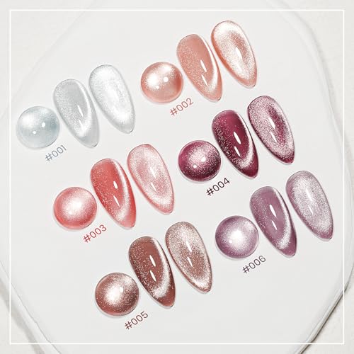 MIZHSE Glitter Cat Eye Gel Nail Polish Set - 6 Colors Holographic Pink Puprle Red Cateye Gel Polish with Magnet Soak Off U V LED Magnetic Gel Polish for DIY Salon Nail Art Home Manicure