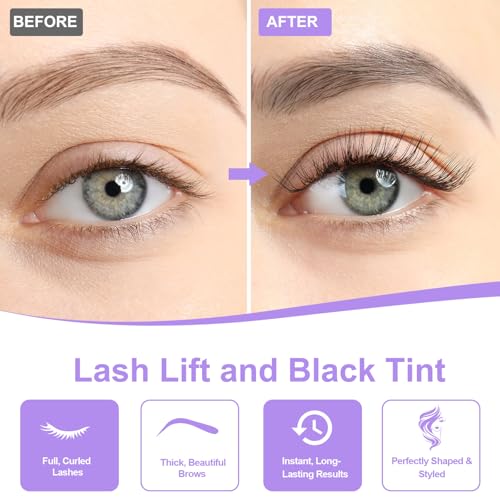 Lash Lift Kit, Eyelash Perm Kit, Professional Eyelash Lift Kit, Black Eyebrows & Eyelashes Color Kit, Lash Lamination Kit Suitable for Eyelash Lifting, Easy to Apply & Long-Lasting Curl at Home
