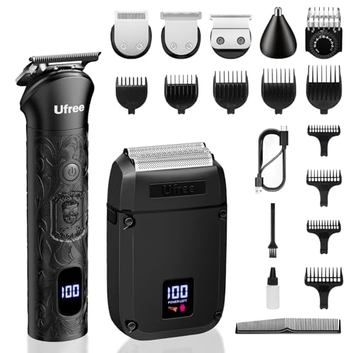 Ufree Beard Trimmer for Men, Foil Shaver Electric Razor, Shavers for Body Face Nose Ear, Cordless Hair Trimmer, Professional Hair Clippers, Mustache Grooming Kit Birthday Gifts for Men