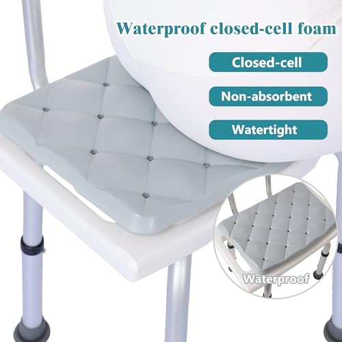 Waterproof Shower Cushion Seat Pad for Bath Bench, Chair, Bathtub, or Walk-in Tub, Non-Slip Foam Bath Seat with Drain Holes, Tailbone Relief Comfort & Support for Seniors, Elderly, Bariatric Chair