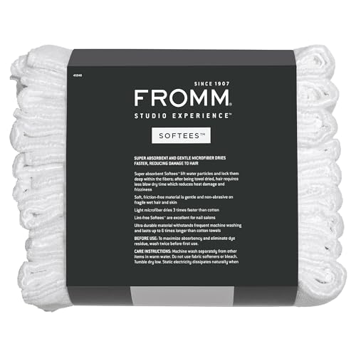 Fromm Softees Microfiber Salon Hair Towels for Hairstylists, Barbers, Spa, Gym in White, 16" by 29", 10 count Perfect Hair Care Towel for Drying Curly, Long, Wavy Hair