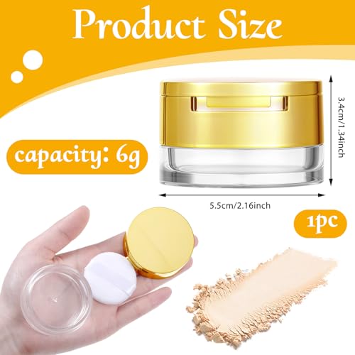 6 G Loose Powder Containers with Puff, Empty Makeup Powder Container, Reusable Plastic Powder Case Mini Powder Compact DIY Makeup Powder Case with Mirror