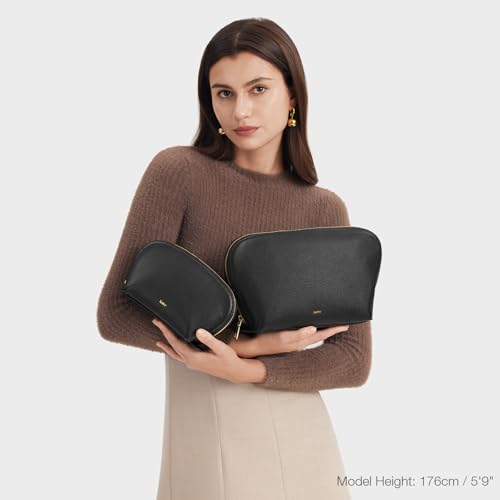 Kattee Leather Makeup Bag, Travel Cosmetic Bag Set, Toiletry Bag Organizer for Women, 2-PACK, Black