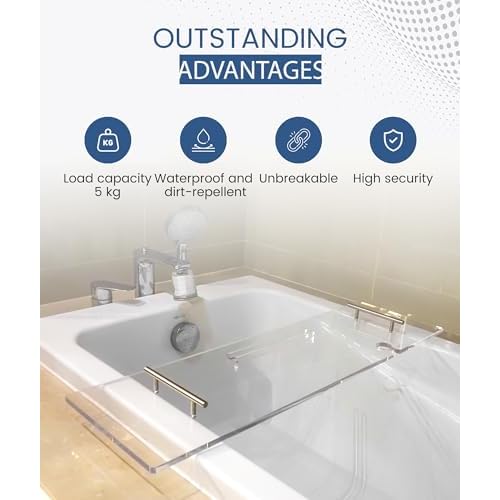 Acrylic Bathtub Tray Clear Bathtub Caddy Bath Tray Table for Tub Luxury Spa with Book and Wine Glass Holder Bathroom Accessories for Bathroom Decoration, Transparent 39.3inch