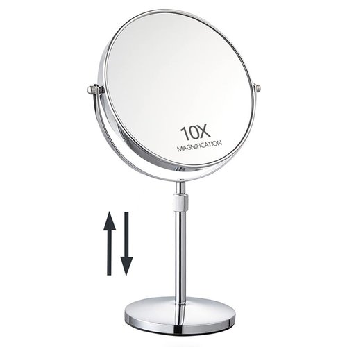 17" Tall Tabletop Magnifying Makeup Mirror Height Adjustable Vanity Mirror 1X/10X Magnification, 8" Large Double-Sided 360° Swivel Classic Round Desktop Make Up Mirror for Bathroom & Bedroom, No Light