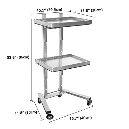 Generic Stainless Steel Salon Tray on Wheels for Tattoo Medical Dental,Rolling Tray Salon Trolley Beauty Hair Lash Cart Mayo Stand (Silver)