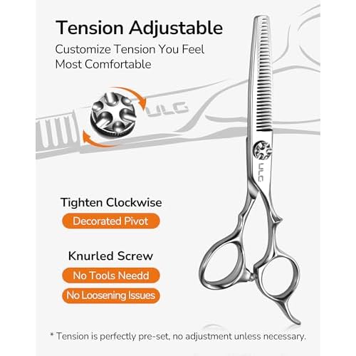 ULG Hair Cutting Shears & Thinning Scissors Kit, Japanese 440C Stainless Steel, Professional Barber Scissors Set for Home and Salon, 6.7-Inch 2.2oz Lightweight, Ergonomic Offset Handles