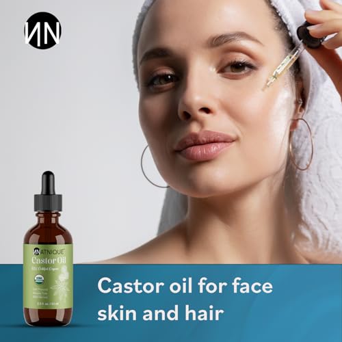 Natnique Castor Oil 2oz ? USDA Certified Organic, 100% Pure Cold Pressed Unrefined Oil for Hair Growth, Eyelashes, Eyebrows & Scalp ? Natural Skin Moisturizer, Lash Serum & Hair Treatment