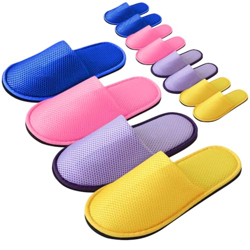 GONG GONG 6-8 Pairs Mash Cloth Disposable Slippers, Machine Washed & Reused, Closed Toe Guest Slippers for Guest, Bathroom, House, Hotel, Party, SPA