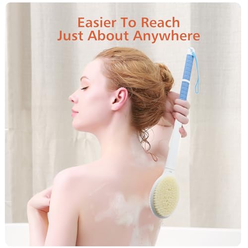 Shower Brush with Soft and Stiff Bristles,20.5" Extra Long Handle Dual-Sided Back Scrubber Bath Brush Body Exfoliator for Wet or Dry Brushing (Extra Long Handle)