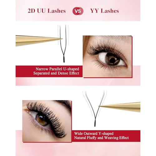 NAGARAKU U Eyelash Extensions Supplies 2D UU Lash Easy Fan Russian Volume Crisscross Eyelashes Handwoven U Shaped Mesh Wispy Clusters 12 Rows Eye Lashes Matte Black - 0.07D Curl 8-15 Mix