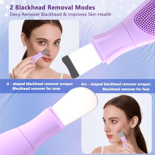 Silicone Face Scrubber Black Head Remover Tool Mask Applicator Spatula-for Deep Cleansing Blackheads Remover Makeup Residue Removal Facial Exfoliating Massaging Skin Care (Purple)