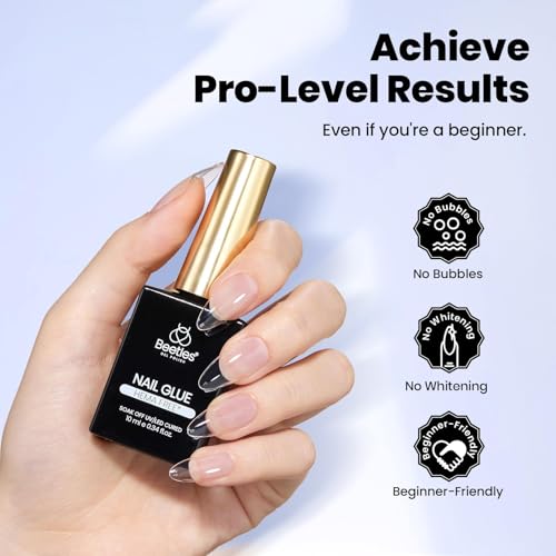Beetles HEMA-Free Nail Glue & Primer Set, 2Pcs 10ml Super Strong 9 in 1 Nail Glue Gel and Bond Primer for Acrylic Fast Dry Supplies, Long-Lasting Professional Kit, U V Light Required