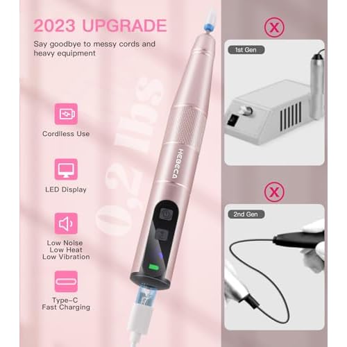 Cordless Nail Drill Set, Electric Nail Files and Buffers Drill Nails for Natural or Acrylic Gel Nails - Rechargeable Nail File Nail Drill Machine Manicure Nail Dremel Kit (Gold)