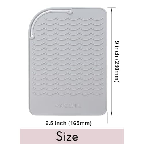 ANGENIL Silicone Heat Mat for Hair Tools - Flat Iron and Curling Iron Mat Heat Resistant for Counter, Heat-Resistant Flat Iron Travel Essentials Case, Vanity Organizer, Grey, Normal Size 9" x 6.5"