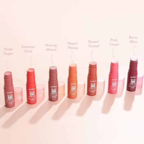 p?rlisse Blush Glow BB Lip and Cheek Tint - Hydrating & Buildable 2-in-1 Cream Blush Stick for Cheeks & Lips - Formulated with Nourishing Vitamin E & Hyaluronic Acid - Moving Mauve (.28 oz)
