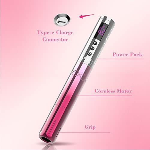 INKin Permanent Makeup Tattoo Machine, Wireless Tattoo Gun with 2Pcs 1500mAh Battery Pack LED Display, Professional Lola Air SMP Tattoo Pen for Beginners Artists (2.7mm Stroke)