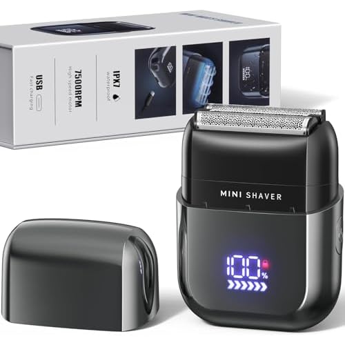 Telfun Mini Electric Foil Shavers for Men, Portable Men's Travel Facial Hair Groomer, USB-C Electric Beard Shaver with Full Body Waterproof & Big LED Display, Close Face Shaver for Head, Beard, & Neck