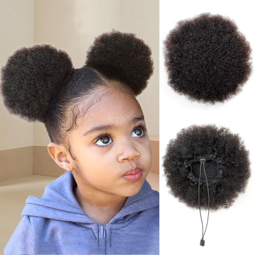 isheeny Natural Black Hairpieces 6inch Ponytail Extension Human Hair 1 PIECES Stunning Medium Afro Puff Ponytail For Preschool Girls, Naturally Curled For A Youthful & Charming Appeal