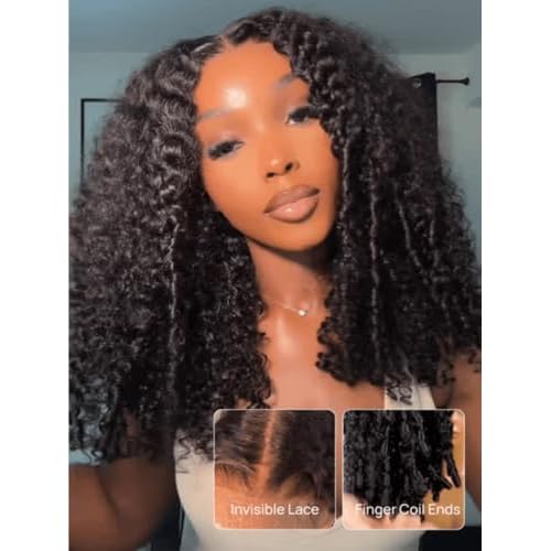 Nadula 13X4 HD Burmese Curly Drawstring Wig Human Hair with Finger Coil Ends, Glueless Pre Everything Spiral Curly Bye Bye Knots Lace Front Wig Pre Plucked with Ear Tape Ready to Go 150 Density 16inch