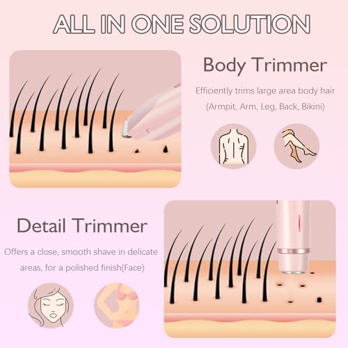 Bikini Trimmer for Women, 2 in 1 Dual-Head Electric Razors for Women Pubic Hair, Waterproof Wet/Dry Use Body Hair Trimmer Face Shaver, Rechargeable Hair Removal for Bikini Legs Face Underarm Arm