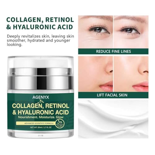 Collagen, Retinol & Hyaluronic Acid Cream ? Anti Aging Face & Neck Moisturizer for Women & Men, Day & Night Facial Cream for Wrinkles, Firming, and Hydrating Skin Care 1.7 fl.oz
