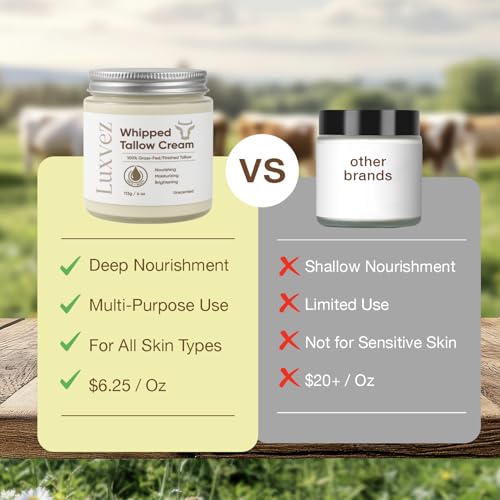 Beef Tallow for Skin: Whipped Tallow Face Moisturizer - 8H Hydration & Nourishment for All Skin Types - Beef Tallow Face Moisturizer 4 Oz