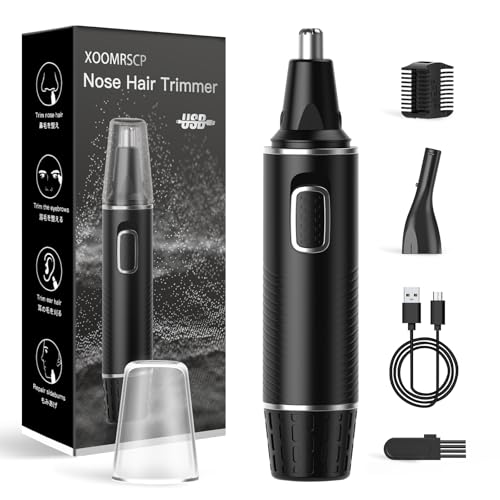 Nose Hair Trimmers for Men£¬Rechargeable Hair Trimmer 2 in 1 Painless Multifunctional Ear and Nose Hair Trimmer with IPX7 Waterproof Dual Edge Blades (Black Silver)