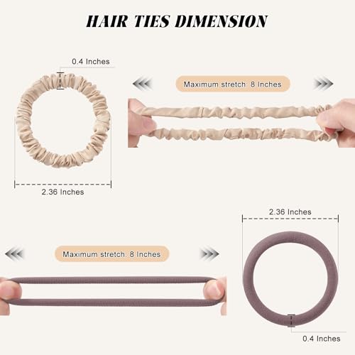 12Pcs Silk Scrunchies Hair Ties Set, No Damage Cotton Seamless Hair Bands for Women & Girls, 2.36 Inches Large Nylon Ponytail Holders