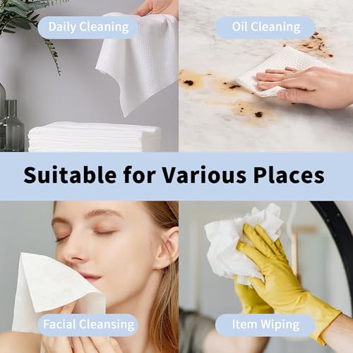 Disposable Face Towels, Ultra Soft Biodegradable Dry Wipes, 10x10'' 50 Count Large Towelettes for Cleansing, Makeup Remover, Skincare, Sensitive Skin, Nursing, Travel