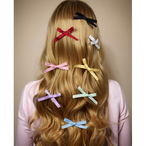 24PCS Hair Ribbons for Women - Small Hair Bows, Thin Bows for Girls, Ribbon Hair Clip Cute Hair Accessories for Daily Use, Birthday Gifts for Her, 8 Colors