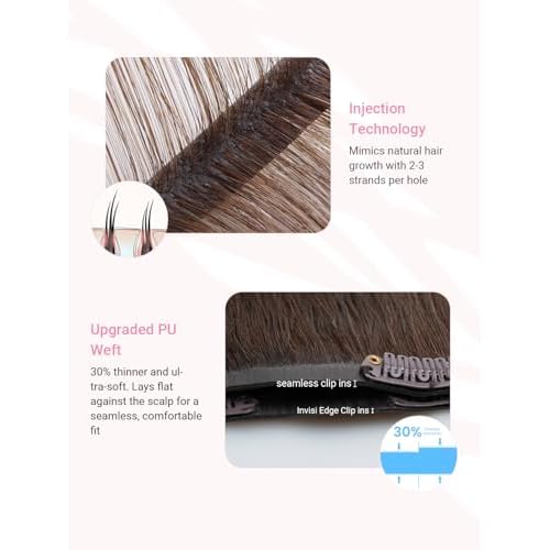 MAXITA Invisi Edge & Seamless Clip in Hair Extensions Real Human Hair, 18 in, 7pcs 110g Balayage Dark Brown Mixed Chestnut Brown,100% Remy Human Hair Extensions for Women