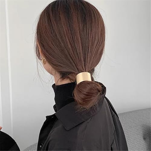 papasgix Metal Hair Ties, Metal Geometric Elastic Hair Ties, Hair Cuff Wrap Gold Hair Ties for Thick Hair Elastic Hair Ties for Women Hair Accessories (Gold-16)