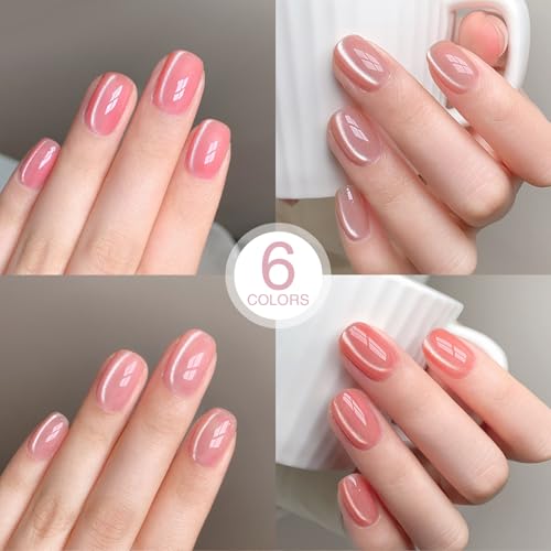 Jelly Pink Silver Cat Eye Gel Nail Polish Set 6 Colors with Magnet for Holographic Glitter Cat Eye, Salon Gel Manicure and Nail Art DIY at Home