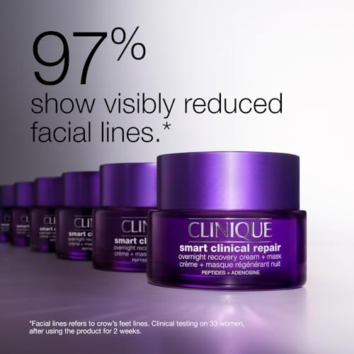 Clinique Smart Clinical Repair Anti Aging Overnight Recovery Face Cream + Mask For All Skin Types | With Hyaluronic Acid + Peptides | Hydrating | Repairs Lines + Wrinkles, 1.7 Fl Oz