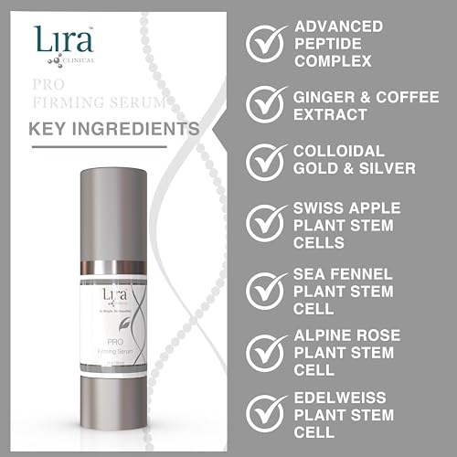 Lira Clinical PRO Firming Serum - Tightening Serum for Face - Corrects Lines & Wrinkles - With Botanicals, PSCs, Peptides, Gold & Silver - Glowing for Normal, Sensitive, Dry Skin - 1 fl oz