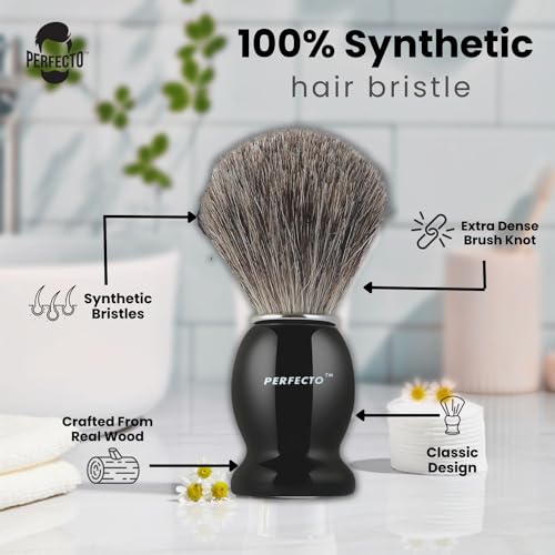 Perfecto Synthetic Bristles Shaving Brush For Men, Engineered for The Best Shave of Your Life. Shave Brush for Wet Shave for Safety Razor - Barbers Accessories, Gift For Him