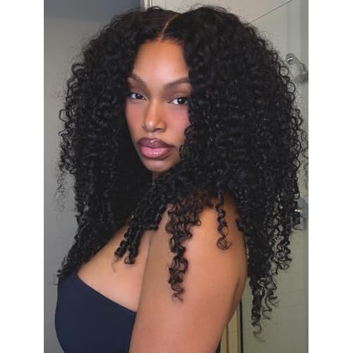 UNICE Bye Bye Knots 7x5 Lace Curly Wig Human Hair with Finger Coil Ends Glueless Pre Plucked Pre Cut Lace Wig 150% Density Beginner Friendly Put On and Go Human Hair Wigs for Black Women 20 inch