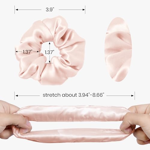 LILYSILK Silk Hair Scrunchies Ties for Frizz & Breakage Prevention 100% Mulberry Elastic Ponytail Holder 5PC (gravel gold+pale pink +ice blue+pale green+LILYAUREA)