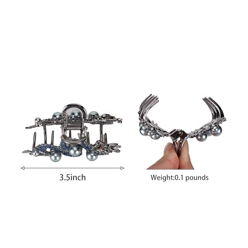 Fashionable Dragon Metal Claw Clips for Women Blue Rhinestone & Pearls Silver Alloy Halloween Decorative Clips Hair Accessories Birthday New Year Gifts