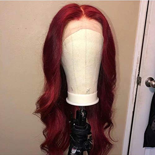 Wig Burgundy 99J Invisible Fake Scalp Cap Lace Front Human Hair Wigs Brazilian Remy Hair Natural Hairline 13x4 Deep Part Body Wave Bleached knots 14 Inch