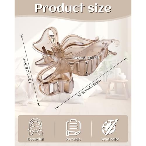 Mesovor 4 Pack Cute Bow Claw Clip for Women, Nonslip Large Matte Strong Hold Bows Hair Clips for Thin and Thick Hair | Chic Hair Styling Accessories (4.1" Black, Leopard)