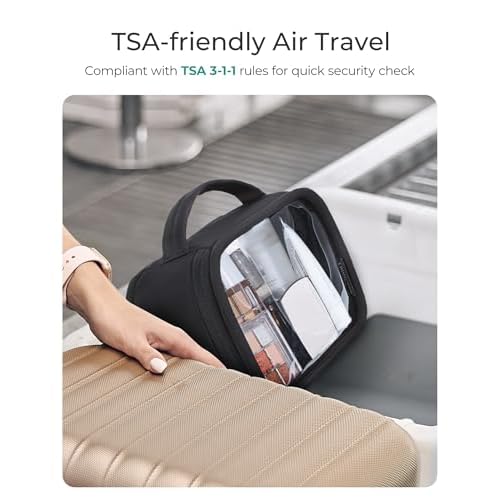 BAGSMART TSA-Approved Toiletry Bag, Large Opening Clear Makeup Bag with Handle, Quart Sized Travel Toiletry Bag, Carry-On Airline Compliant for Men and Women (Black)