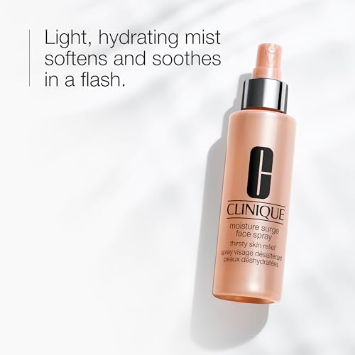 Clinique Skin School Supplies Set: Glowing Skin Essentials | Moisture Surge 1H Auto-Replenishing Hydrator, 0.5 Fl Oz | Face Spray Thirsty Skin Relief, 1 Fl Oz | Overnight Mask, 1 Fl Oz