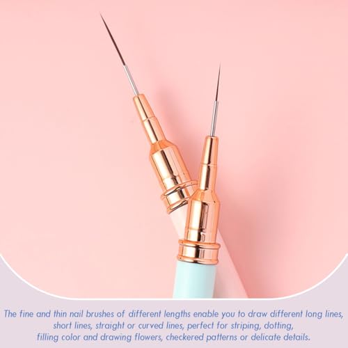 JASSINS Nail Art Liner Brushes, 5Pcs Gel Polish Painting Art Design Pen Set Striping Brushes for Thin Long Lines, Tiny Details, Fine Drawing, Delicate Coloring Sizes 7/9/11/15/25mm