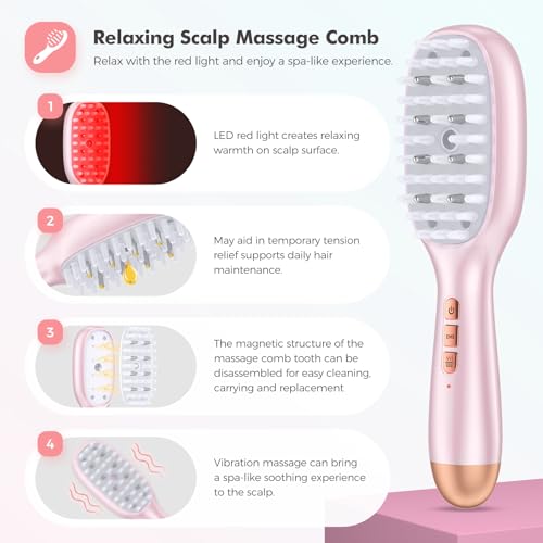 Smedz 5-in-1Scalp Massager Hair Growth Nano Mist Hair Oil Applicator Brush with Cooling Vibration & Hydrating Design, Red & Blue Ambient Light for at-Home SPA Relaxation