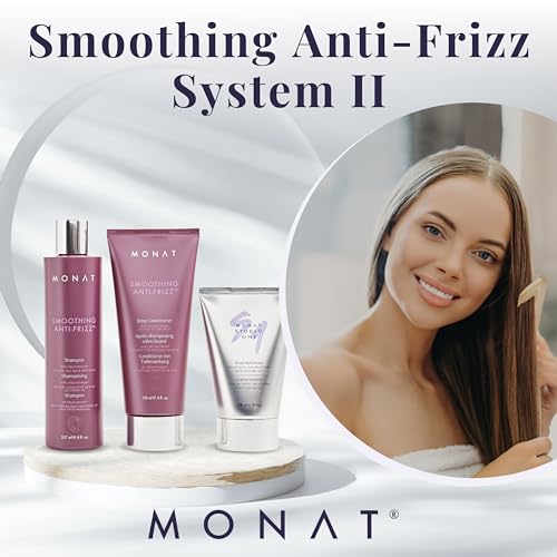 MONAT Smoothing Anti Frizz Shampoo, Deep Intensive Treatment & Blow Out Cream - Frizzy Hair Care Pack - Vegan, Natural, Heat Damage Protection, Strengthens Hair - 3 Products