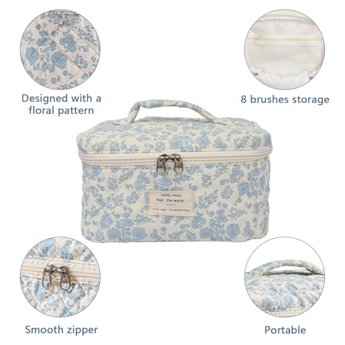 Large Makeup Bag, Cute Cosmetic Bag for Women Girls, Floral Coquette Aesthetic Toiletry Bag, Travel Make Up Organizer Bag (BDLH)