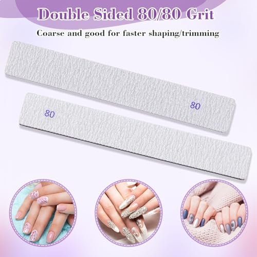 Xinnun 150 Pcs Nail Files 80/80 Grit Double Sides Professional Reusable Emery Board Nail Files for Acrylic Manicure Tools Suit for Home Salon